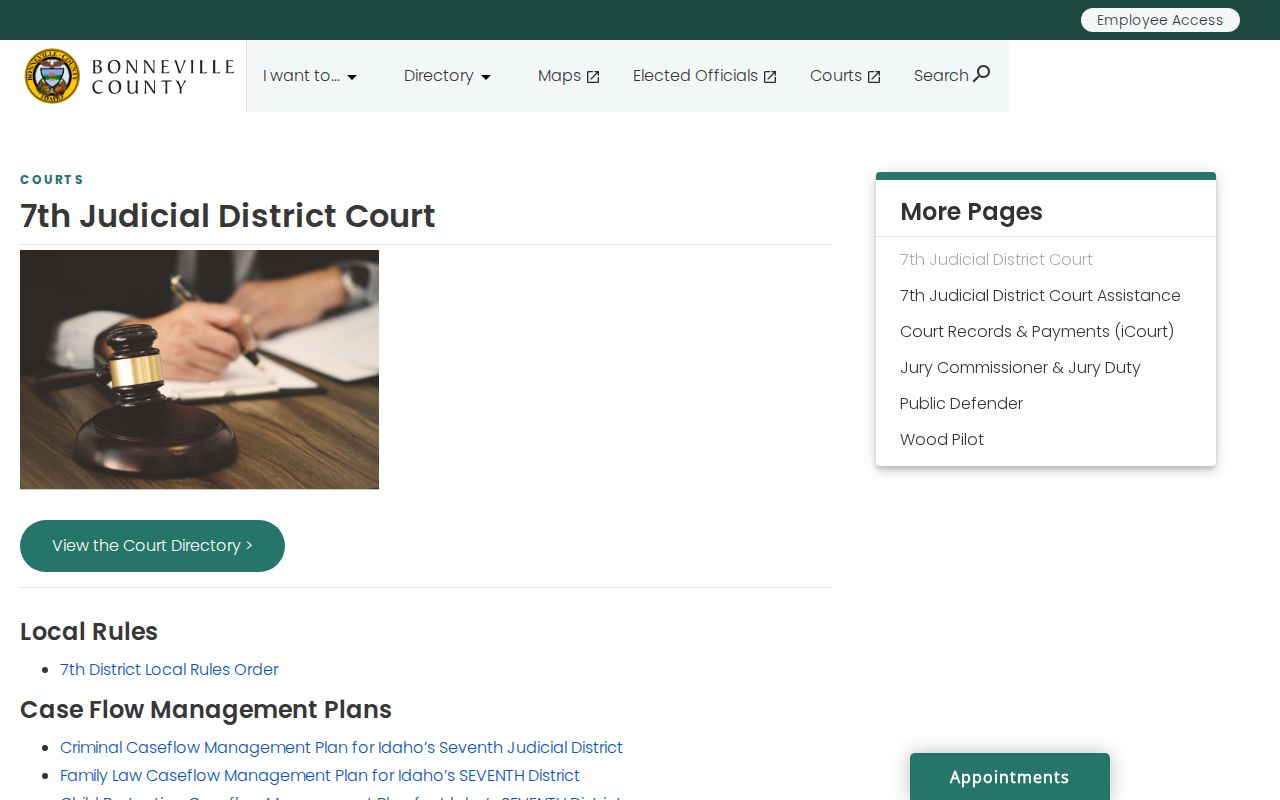 Bonneville County Seventh Judicial District court page for juvenile case routing