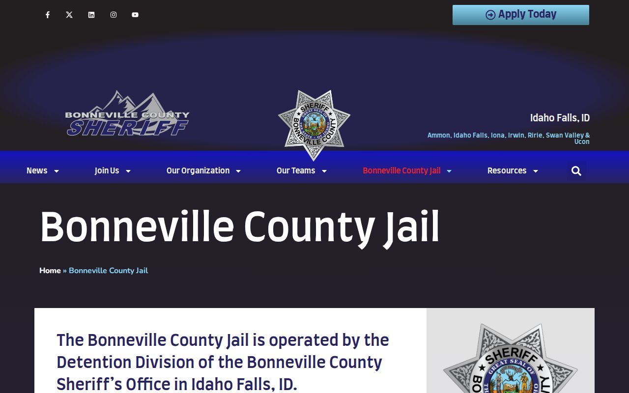 Official Bonneville County Jail overview page